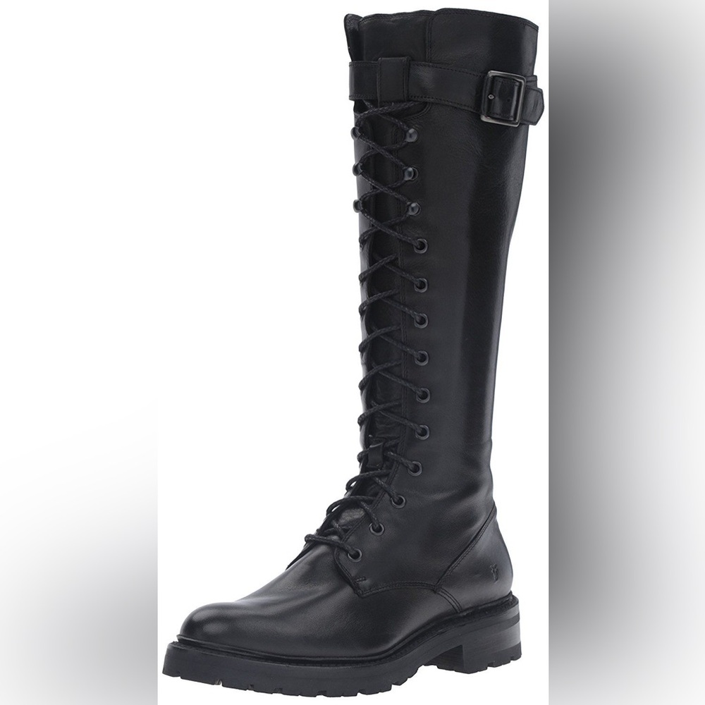Frye Julie Lace Up Tall Black Combat Boots Knee High Womens Size 9
